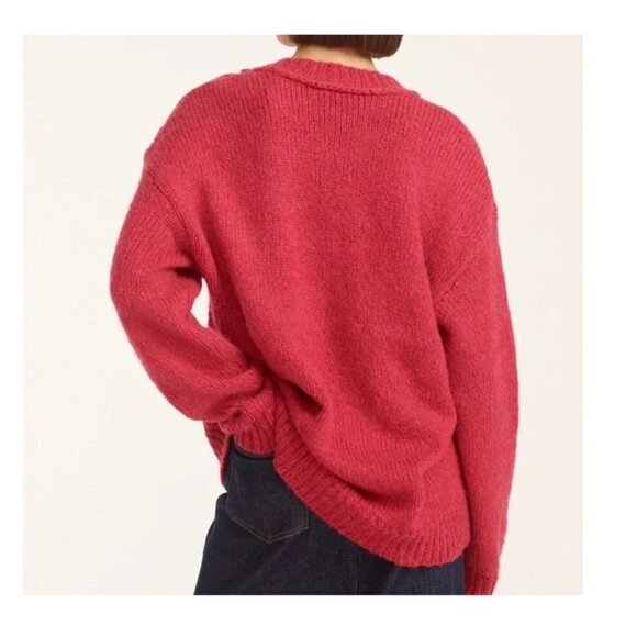 J. Crew Wool Alpaca Blend Button Shoulder Sweater Raspberry Red Size XS - Picture 2 of 6